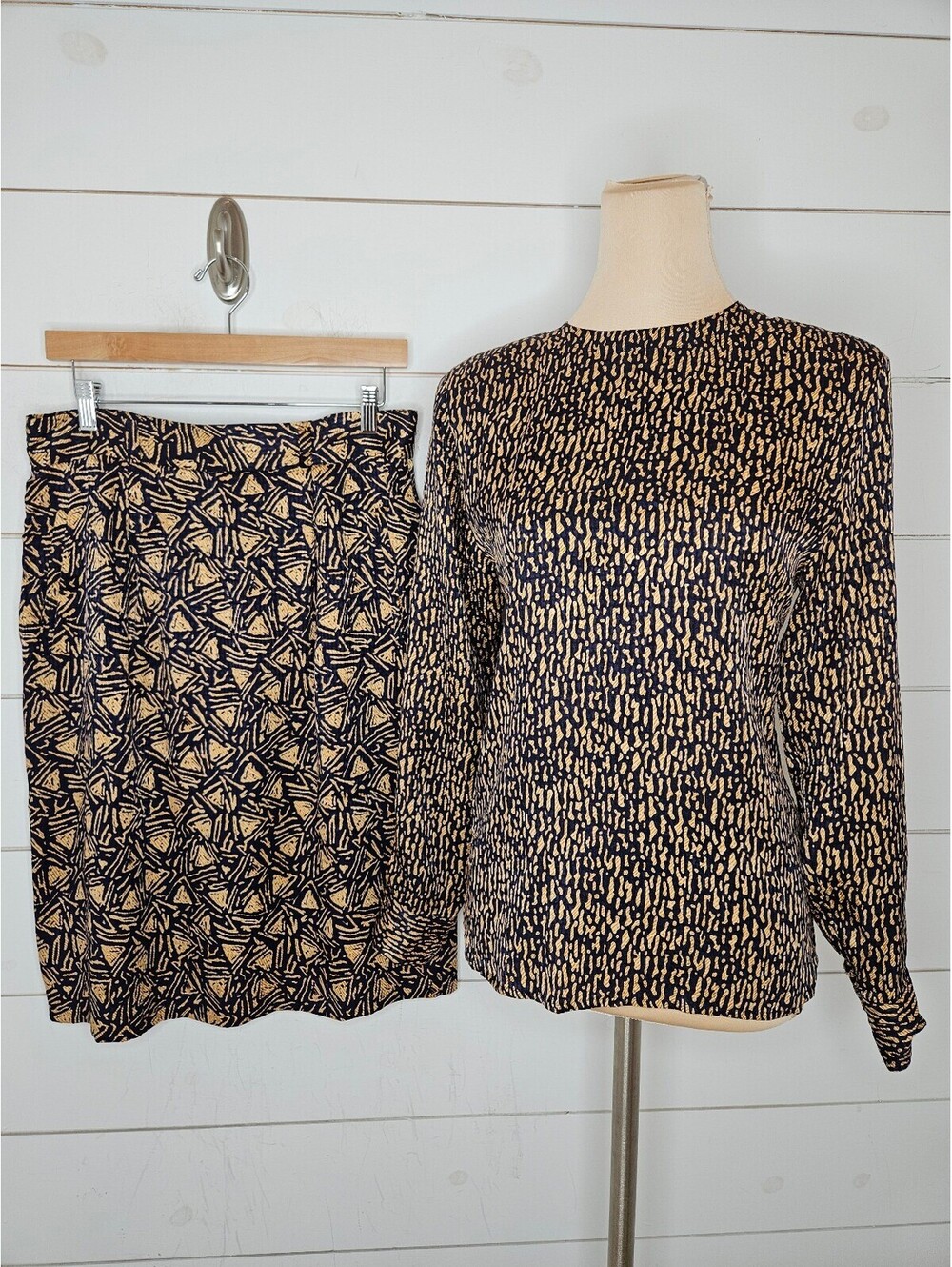 Vintage Lot of Jason Prescott size 8 black & gold silk blouse & skirt set